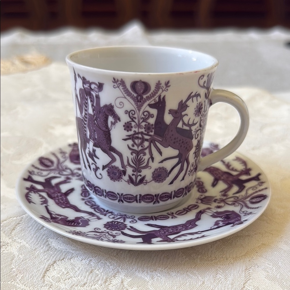 Purple &  White Winterling Roslan Bavaria demitasse Cup and Saucer Set
